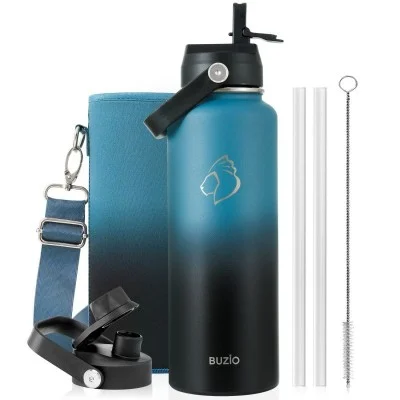 Buzio Duet Series Water Bottle with 2 Lids and Sleeve 1.2L - Indigo Crush
